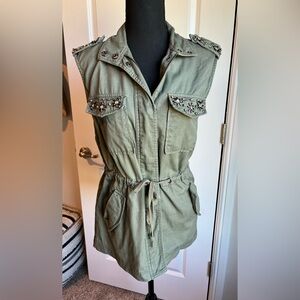 Military Green cargo Vest w/ Bling and pockets